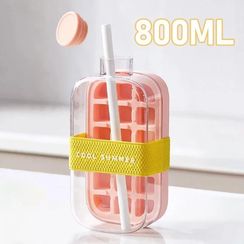 2-in-1 Ice Cube Tray & Water Bottle 500/800ml | Press Ice Maker