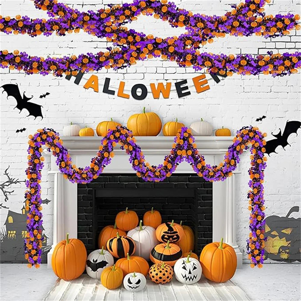 200cm Halloween Tinsel Garland – Pumpkin Bat Ghost Decor