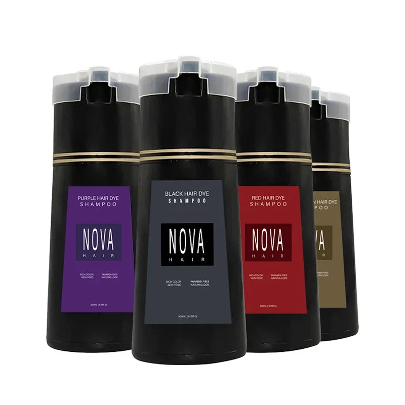 Nova 3-in-1 Hair Dye Shampoo | Natural Gray to Black Coverage, Nourishing & Lasting, Men & Women, 100ml/200ml Peaceful Pleasures Health and Wellness