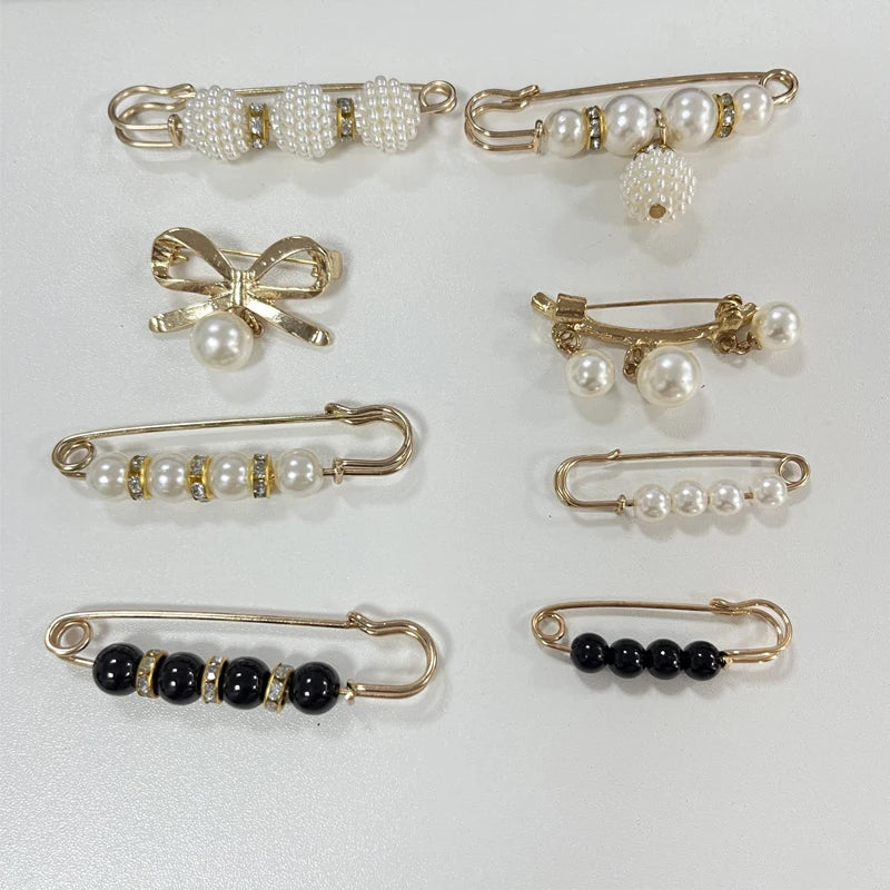 Women's Black White Trouser Waist Pearl Pin Adjustment Fixed Clothes