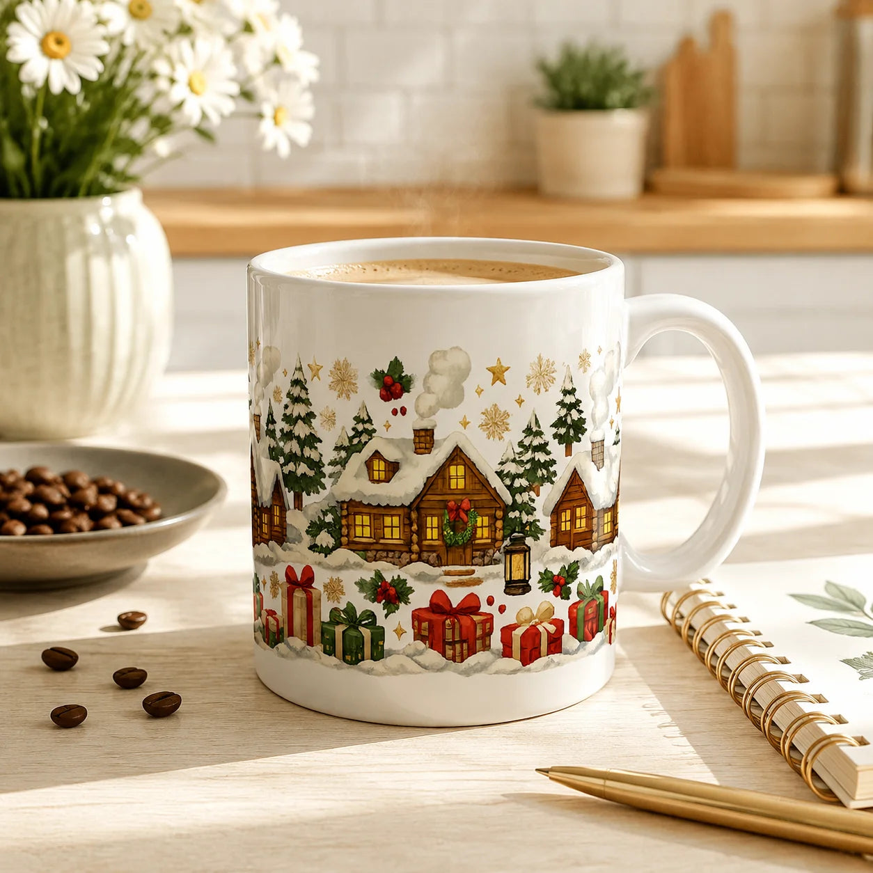 Christmas UV DTF Transfer Sticker | Snowy Cabin Cup Wrap Decal