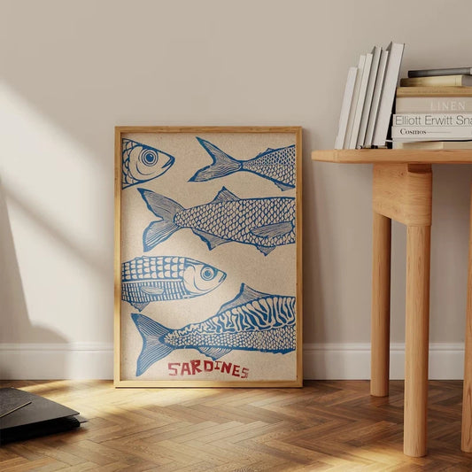 Retro Japanese Sardines Canvas Wall Art Print | Kitchen Decor Canvas Wall Art Peaceful Pleasures Health and Wellness G4544 40x50cm Metal Framed