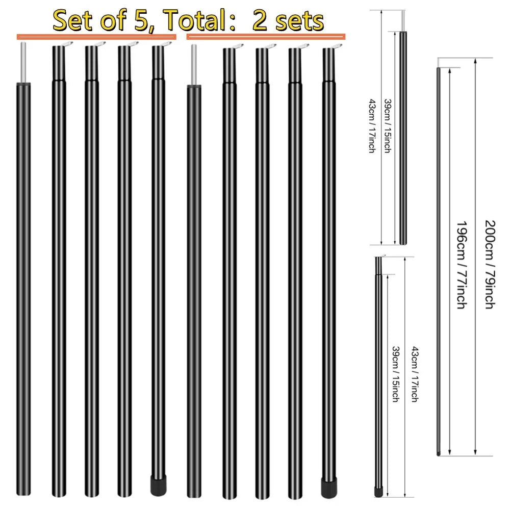 Adjustable Telescopic Tent Poles Set of 2 | Camping Tarp Awning