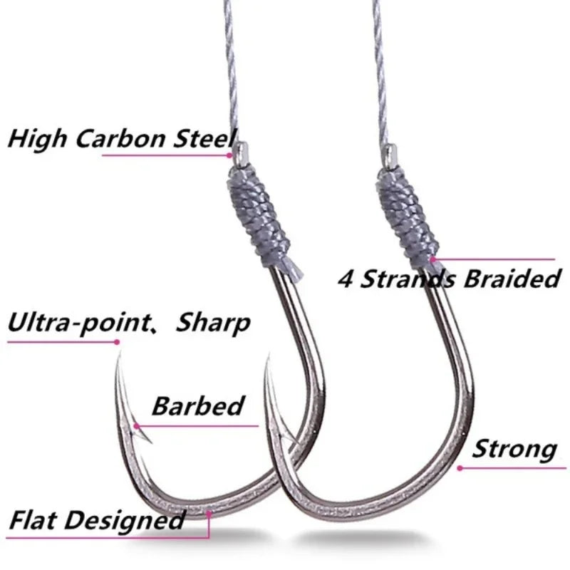 50 Hooks Fishs Tool Tied Good Strong Horse Line Double Hook Pair