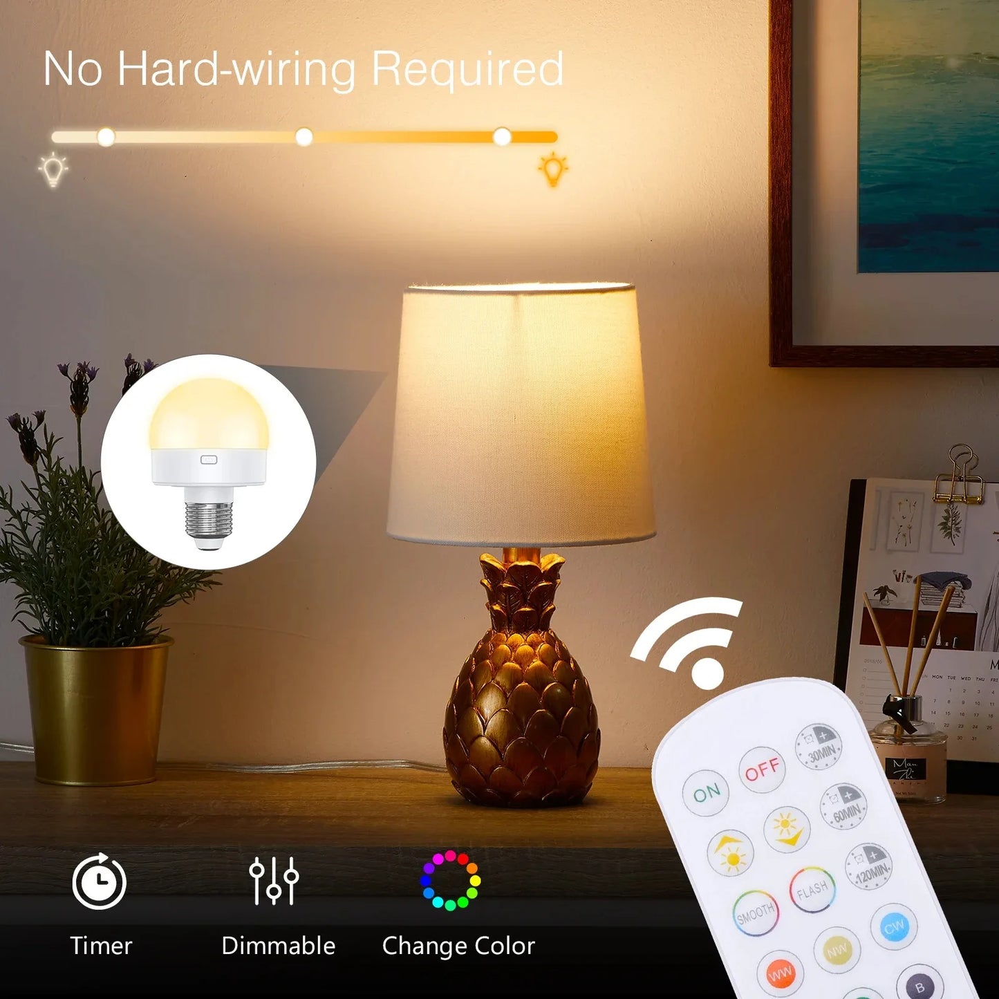 GGbingo 3 Color Temperatures Rechargeable Light Bulbs Remote Control Battery Operated Light Bulb with Timer Dimmable Lamp Peaceful Pleasures Health and Wellness