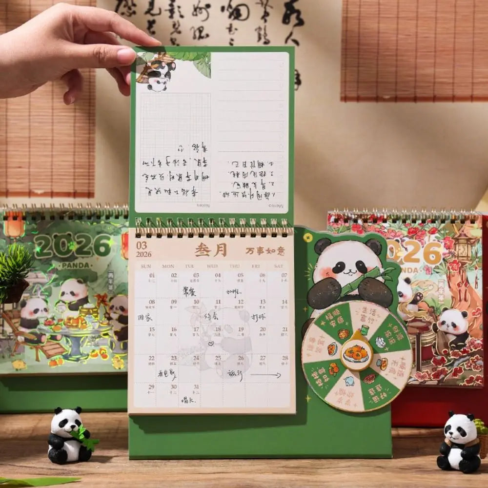 Cartoon Panda New Year Desktop Calendar Tear-away Double Coil Rotary Table Calendar 3D Thick Planner Calendar Student Peaceful Pleasures Health and Wellness