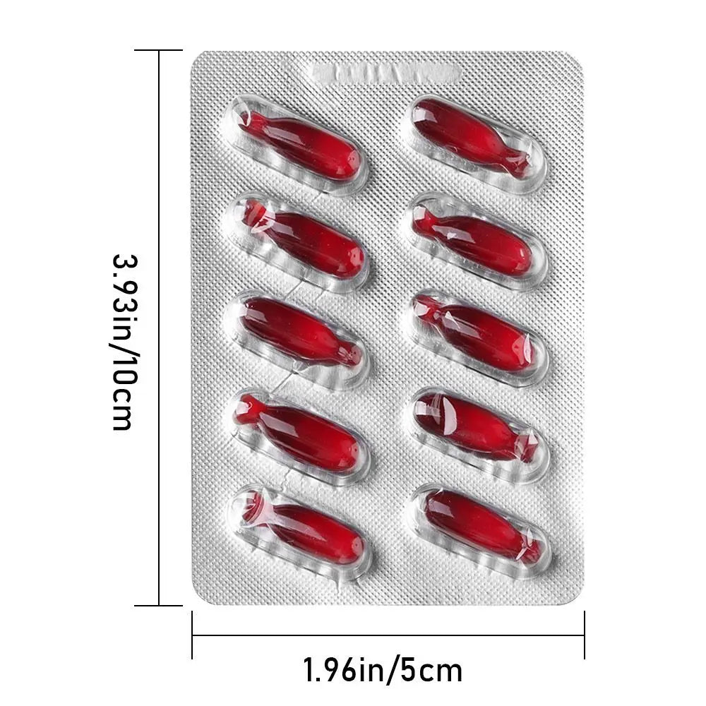 10pcs Fake Blood Pills Prank Toy Hematemesis Capsules Halloween April Fools Day Party Props Funny Scary Vampire Supplies Peaceful Pleasures Health and Wellness Red