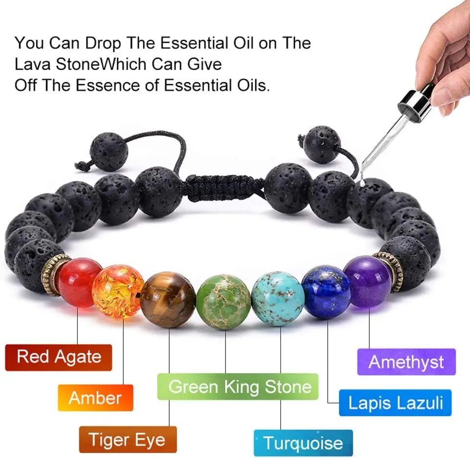 8mm Men Bracelets Black Lava Beads Bracelet Tiger Eye Adjustable Braided Rope Bangles Couple Distance Women Yoga Healing Jewelry Peaceful Pleasures Health and Wellness