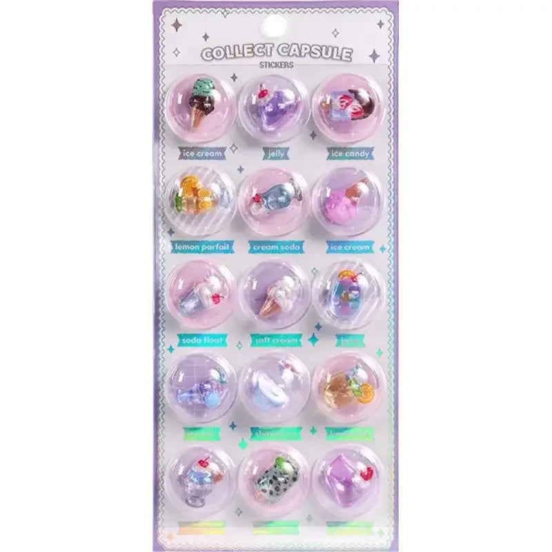 Creative 3D Capsule Embossed Crystal Sticker Kawaii 3D Relief Stickers Scrapbooking DIY Journal Cute Stationery School Sticker Peaceful Pleasures Health and Wellness 04