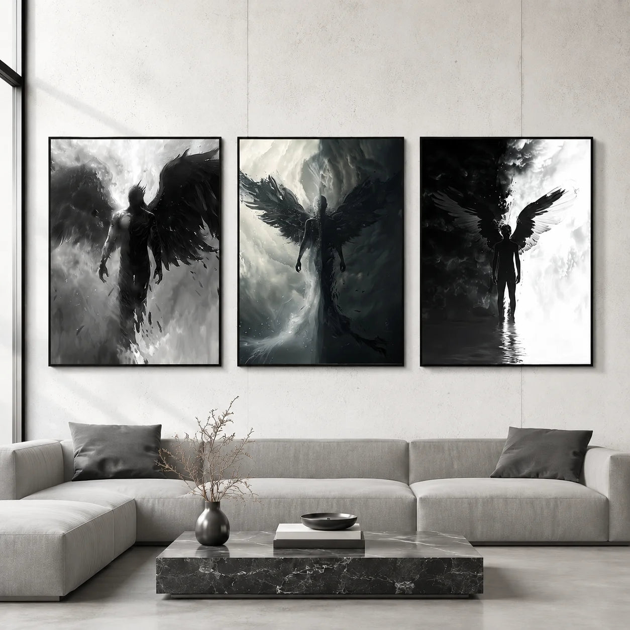 Black & White Dark Angel Canvas Wall Art | Modern Poster Print Canvas Wall Art Peaceful Pleasures Health and Wellness