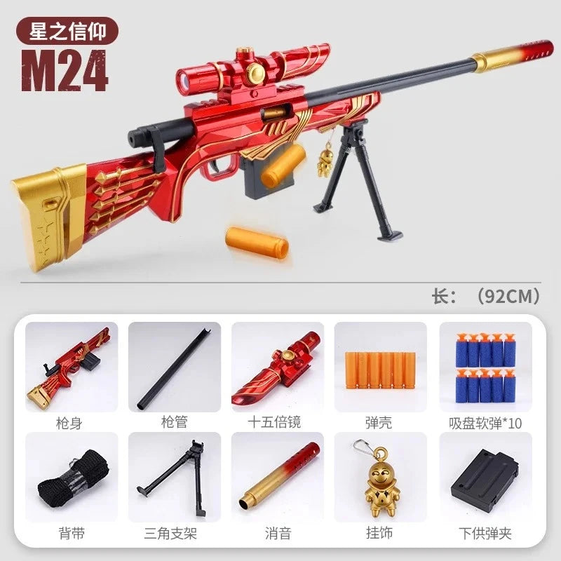 M24 Sniper Rifle Toy Gun Soft Bullet Shooting for Boys Manually Loaded Safe Christmas Gift Peaceful Pleasures Health and Wellness Red