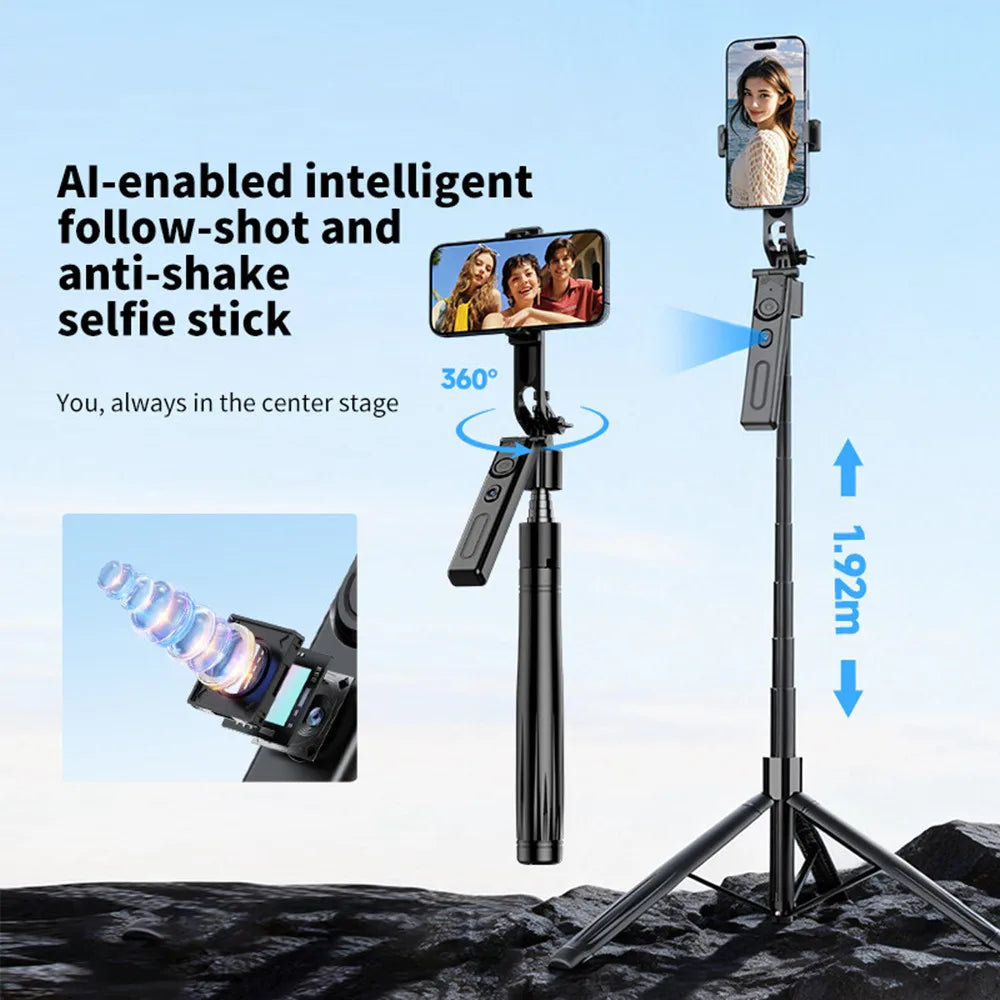 Tripod for Mobile Phone 360°Auto-Rotation Shooting Tripod Selfie Stick Phone Stand AI Face Following, with Remote Control Peaceful Pleasures Health and Wellness