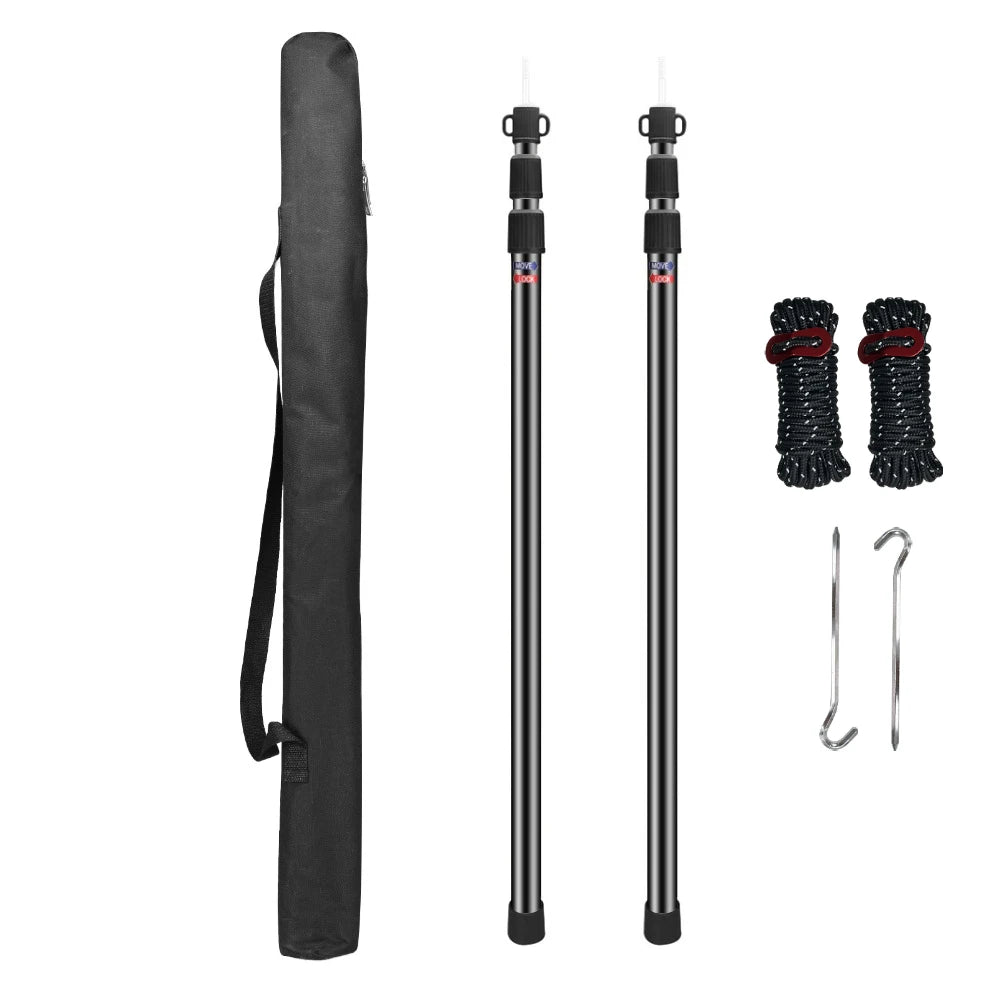 Set of 2 Heavy Duty Tarp Poles Telescoping Tent Support Poles with Storage Bag for Camping Canopy Shelter Awning Shadesail Poles Peaceful Pleasures Health and Wellness Black Kits