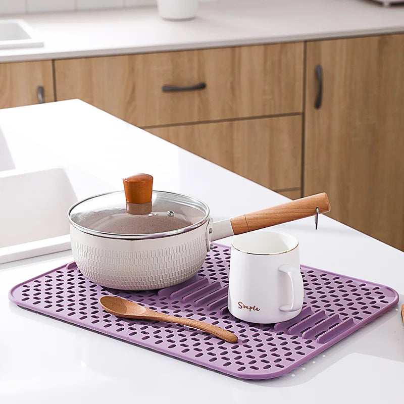 Silicone sink mat protector Multipurpose Heat Resistant Pad Counter Dishwasher Safe Non-Slip Dish Drying mat Kitchen accessories Peaceful Pleasures Health and Wellness PURPLE L43cmW32cm