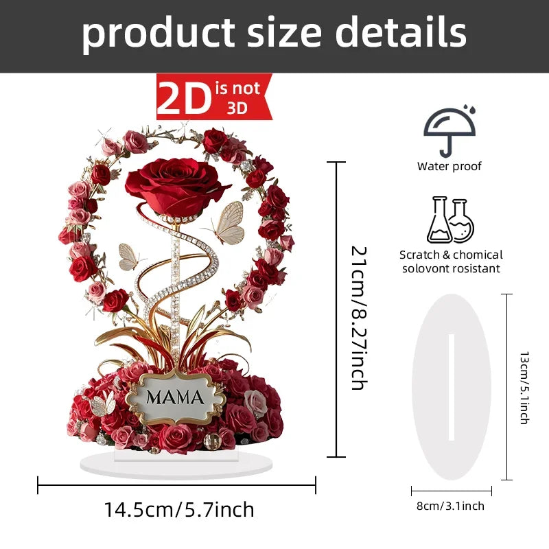1PC Flat Acrylic Rose with Stand MOM Birthday Gift Mother's Day Anniversary Table Decoration Gift for Mom Peaceful Pleasures Health and Wellness