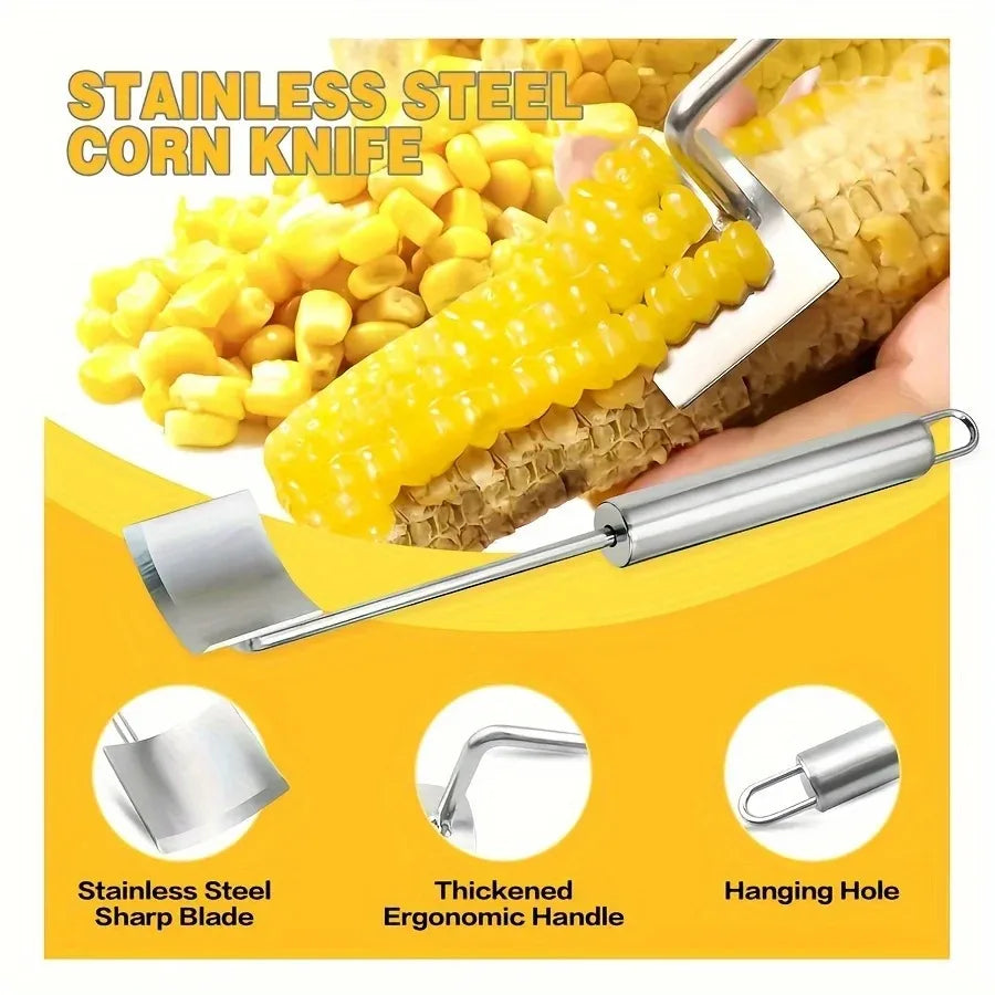 Stainless Steel Corn Stripper & Cob Peeler – Manual Corn Kernel Remover Kitchen Tool