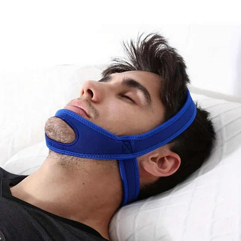 Anti-snoring Band Open Mouth Breathing Corrective Anti-snoring Chin Rest Sleep Open Mouth Rest Peaceful Pleasures Health and Wellness Blue
