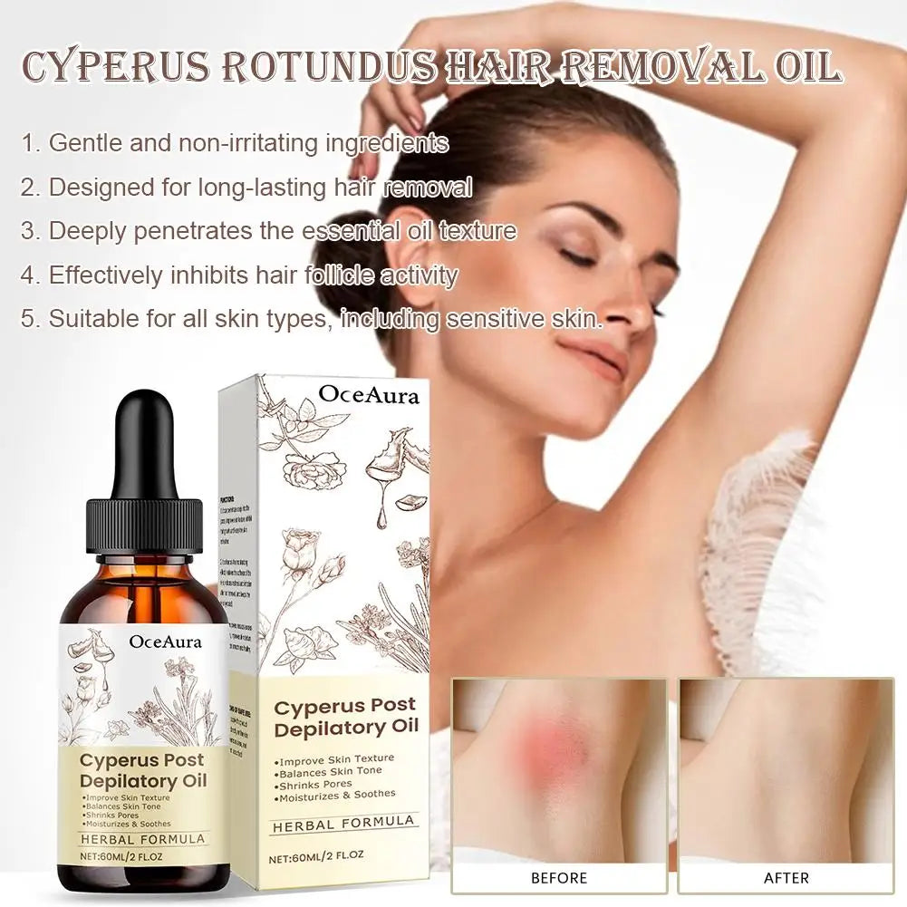 Natural Cyperus Rotundus Essential Oil 60ml for Hair Removal Moisturizing Soothing Skin Reducing Body Hair Painless After Peaceful Pleasures Health and Wellness