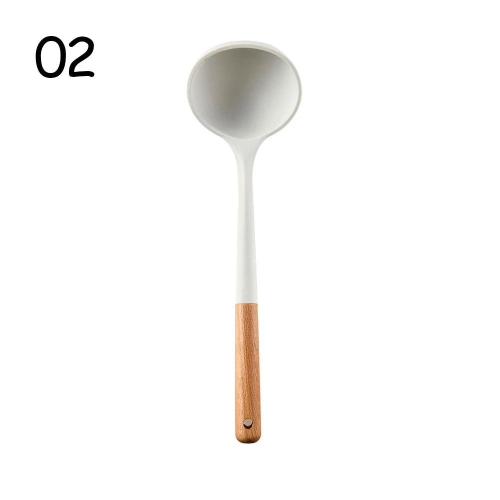 Silicone Non-Stick Cooking Utensil Set – Stainless Steel Handle Spatula, Egg Beater & Shovel Kitchen Tool Set