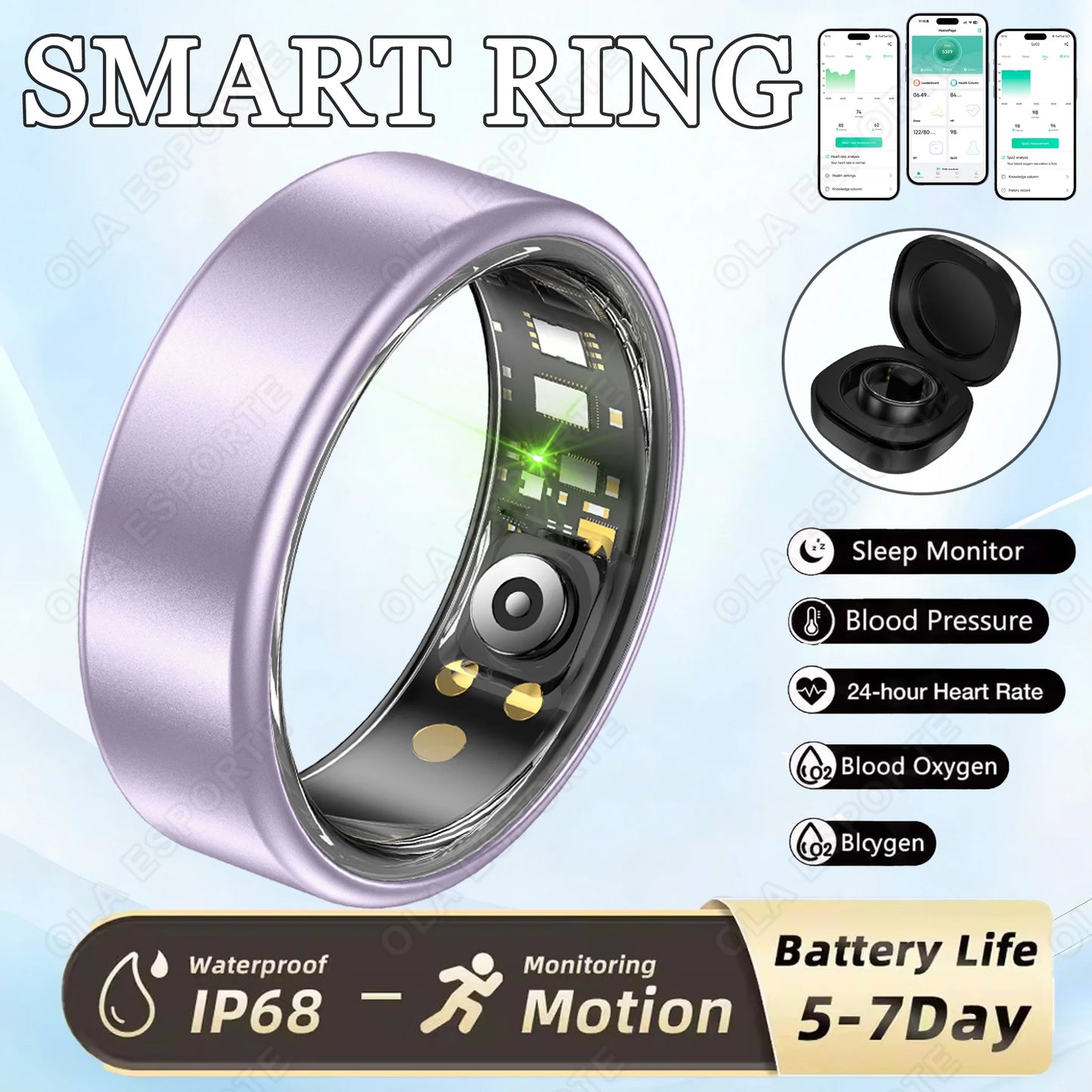 New R09 Smart Ring Men Women with Charging Case,Heart Rate Blood Oxygen,Skin Temperature Monitor,5ATM Waterproof For Android iOS Peaceful Pleasures Health and Wellness