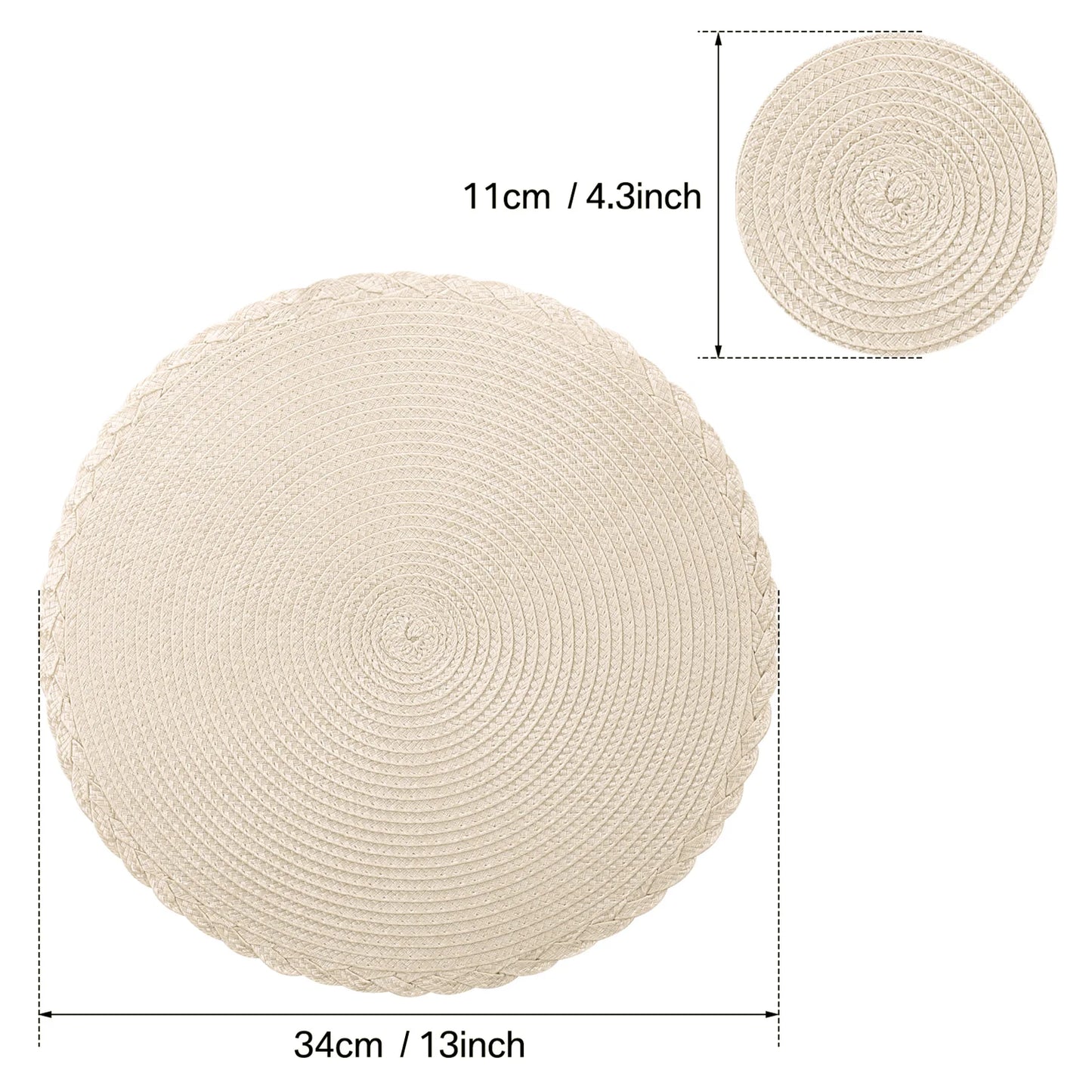 33.5CM Round Placemats Set of 6 Small Circle PP Place Mats Washable Table Mats for Dining Table Woven Heat Resistant Placemats Peaceful Pleasures Health and Wellness B Apricot Set of 6