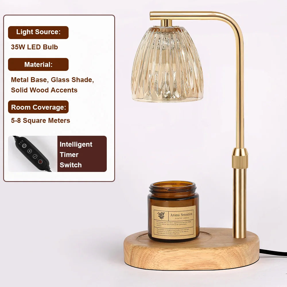 35W Dimmable Candle Warmer Lamp with Timer | Retro Wood & Glass