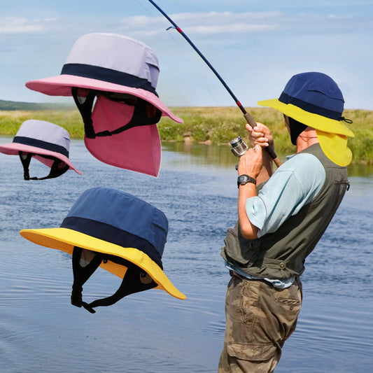 UPF 50+ Wide Brim Sun Hat | Fishing Safari Bucket Hat Neck Flap