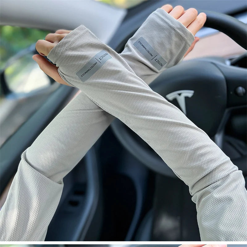 Men's Ice Silk Sunscreen Sleeve Set Summer Driving Arm Sleeves Hand Large Size Loose Cycling Arm Protection Sleeves Ice Sleeve Peaceful Pleasures Health and Wellness