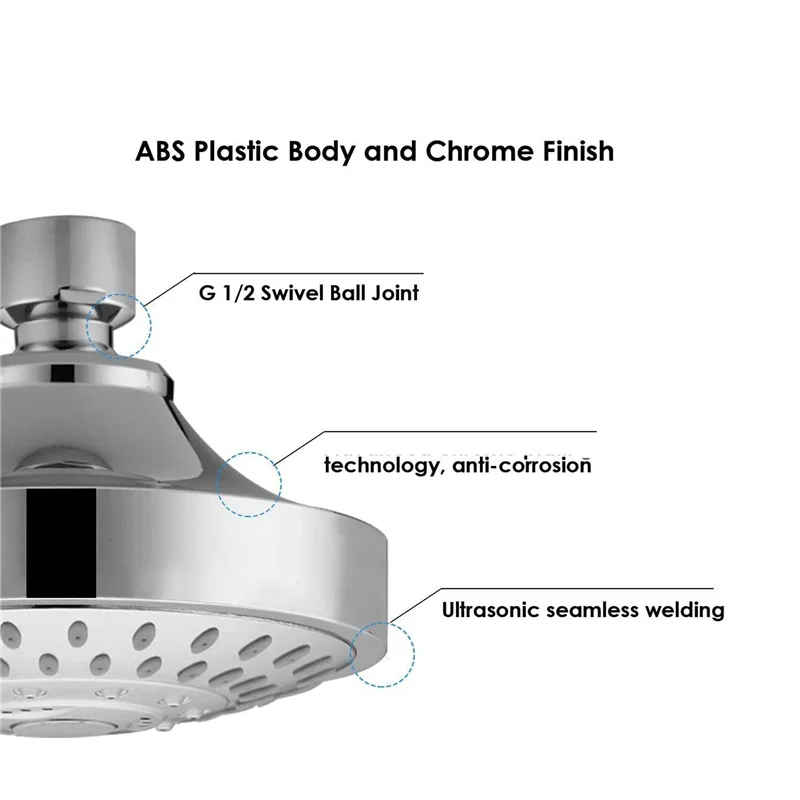 A36T-3X Shower Head, High Pressure 5 Settings Showerhead With Adjustable Swivel Ball Joint Peaceful Pleasures Health and Wellness