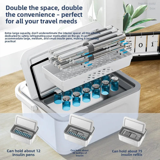 Portable Double-deck Insulin Refrigeration Box Car Mounted Household Travel Small Rechargeable Medicine Refrigeration Cold Tool Peaceful Pleasures Health and Wellness