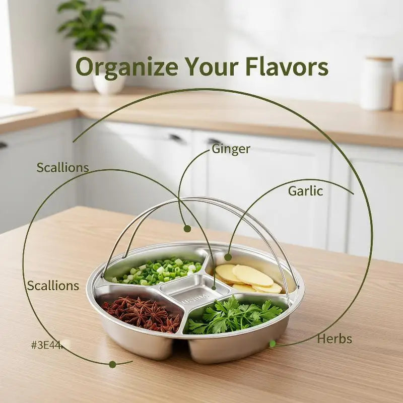 5-Compartment Stainless Steel Food Prep Tray | Hot Pot Serving