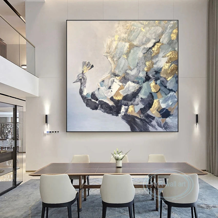 Handmade Animal Oil Painting Abstract Beautiful Peacock Canvas Decoration Hanging Poster Living Room Bedroom Restaurant Porch Peaceful Pleasures Health and Wellness
