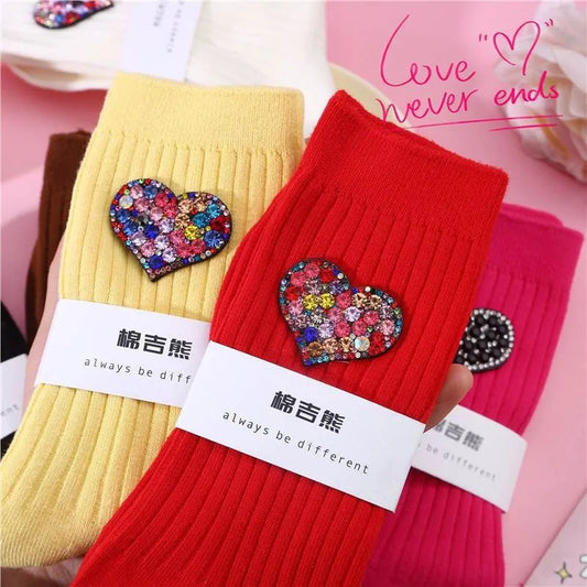 Diamond Heart-Shaped Decorative Socks, Fashionable Diamond Sparkling Women's Socks, Comfortable And Breathable Christmas Socks Peaceful Pleasures Health and Wellness