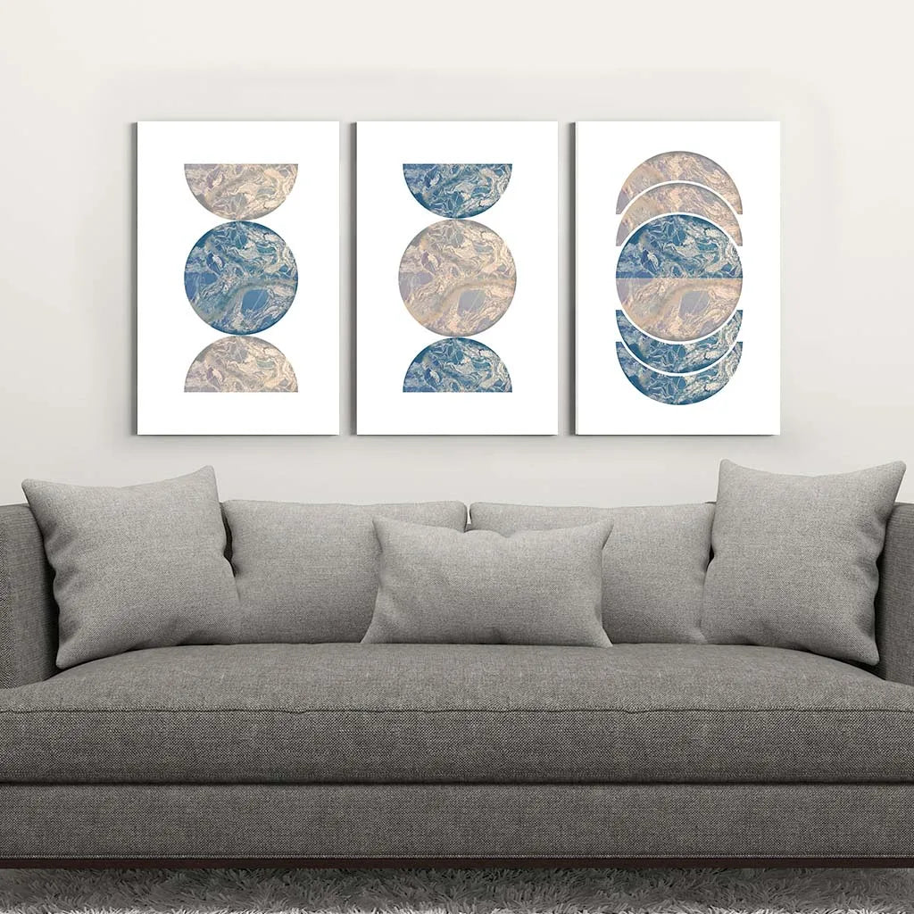 Abstract Wall Art Blue Beige Geometric Half Circle Canvas Painting Nordic Style Poster Prints for Bedroom Living Room Wall Decor Peaceful Pleasures Health and Wellness