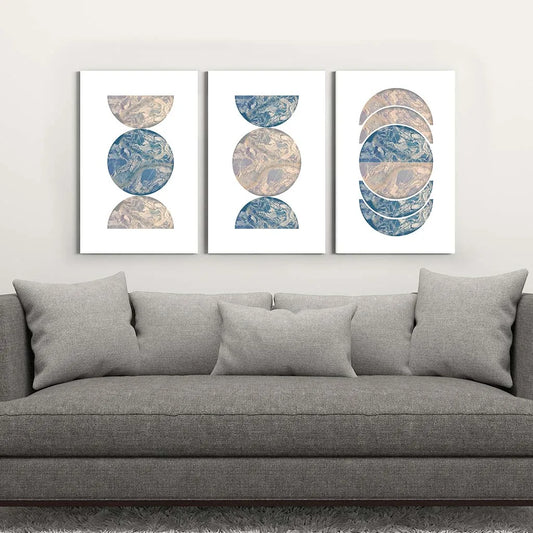 Abstract Wall Art Blue Beige Geometric Half Circle Canvas Painting Nordic Style Poster Prints for Bedroom Living Room Wall Decor Peaceful Pleasures Health and Wellness