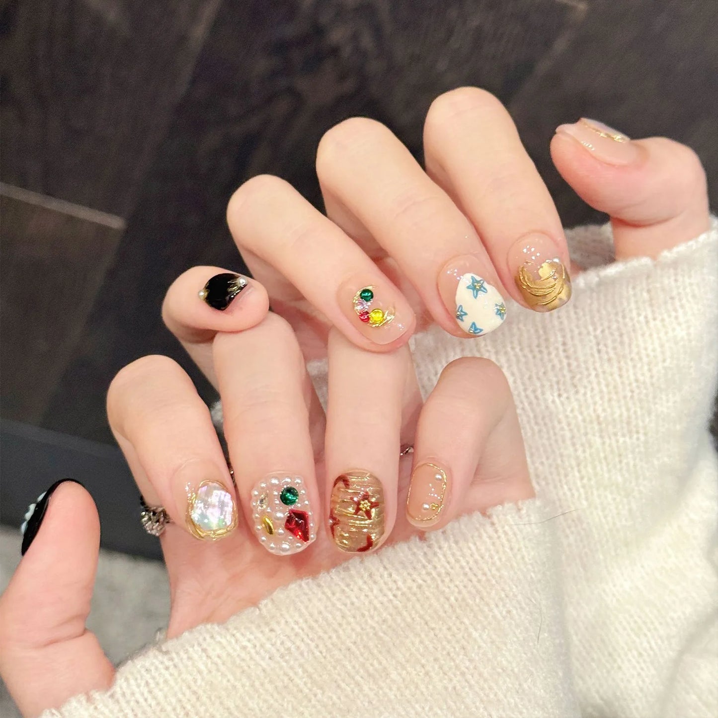 Handmade Glitter Diamond Star Press On Nails Y2K Style – 10pcs