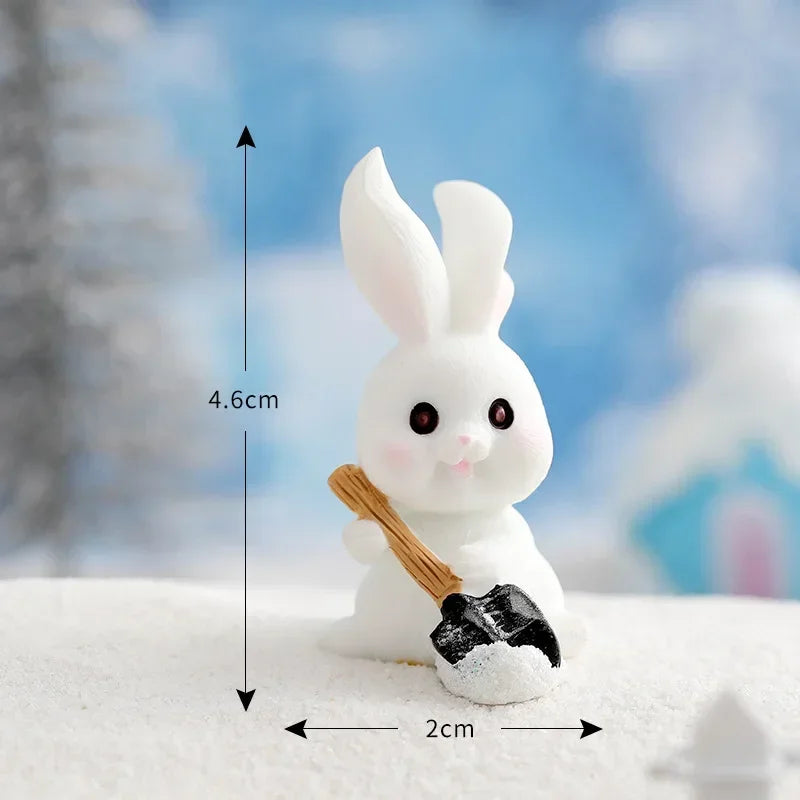 Figurines Christmas Rabbit Micro Landscape Snowman Bunny Ornament Desk Accessories For Home Decoration Kids Gifts Miniature Peaceful Pleasures Health and Wellness 3