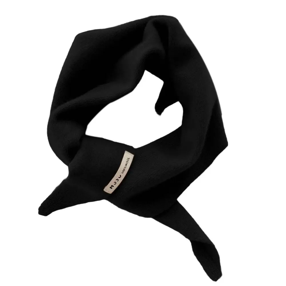 Korean Knit Triangle Scarf – Women's Warm Wool Neck Wrap Shawl Knitted Neck Scarf Peaceful Pleasures Health and Wellness Black One size