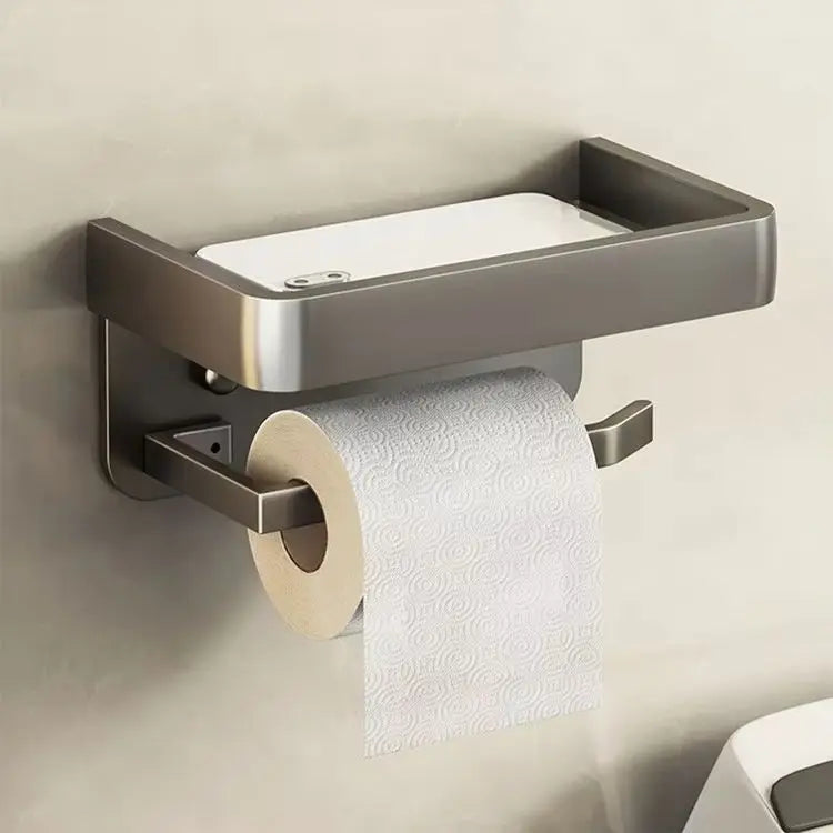 Aluminum Bathroom Tissue Box Holder & Wall Storage Rack