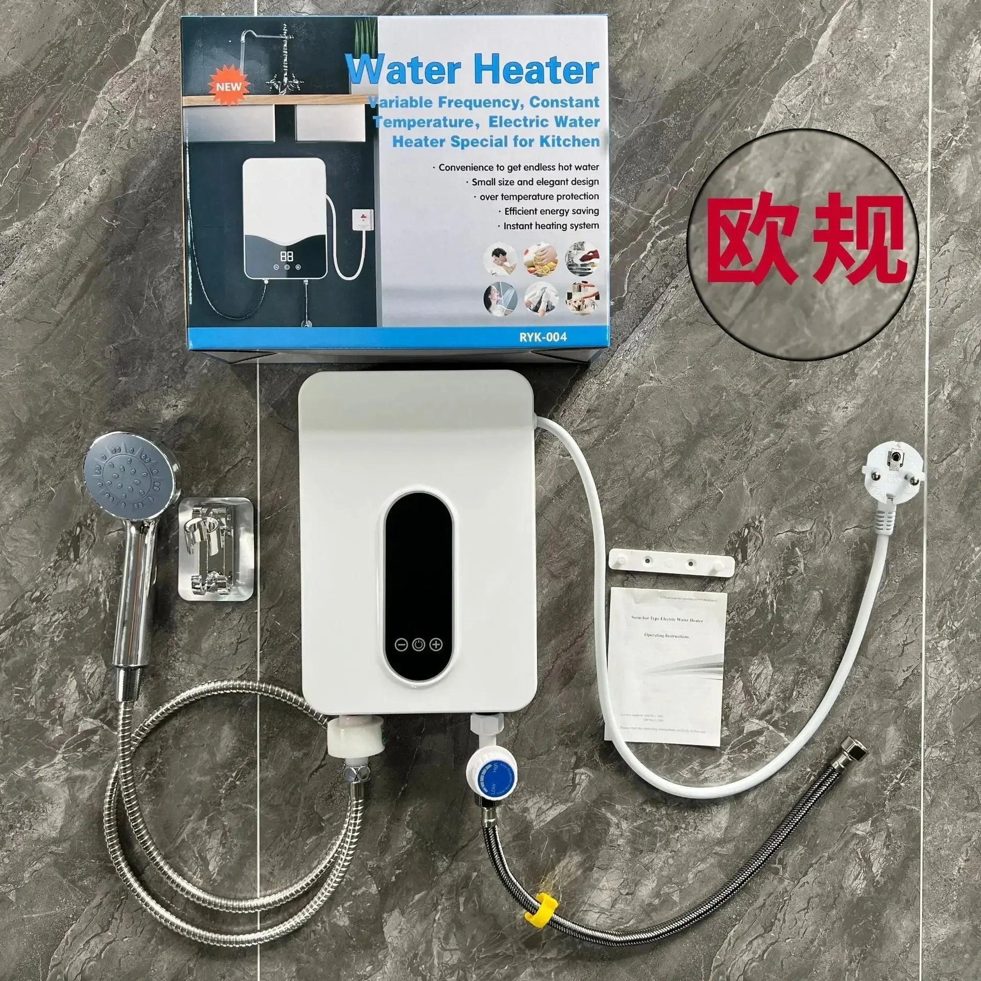 220V Electric Tankless On-Demand Instant Hot Water Heater Compact Size for Bathroom Sink Toilet Energy Efficient Peaceful Pleasures Health and Wellness EU EU