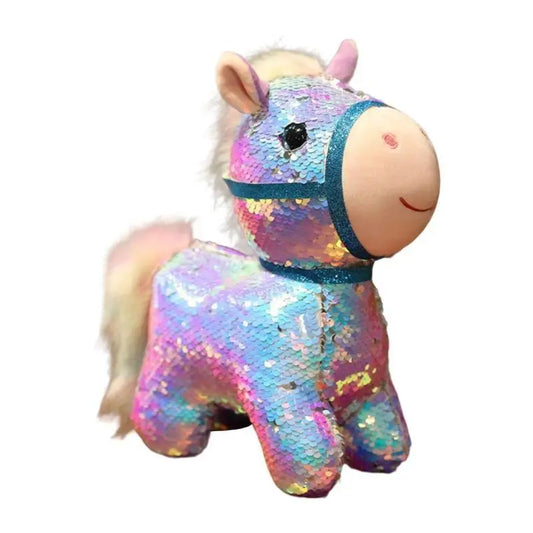 Sequined Plush Bear & Horse Stuffed Animal Desk Toy for Kids Stuffed Plush Toy Peaceful Pleasures Health and Wellness for Laser color CN