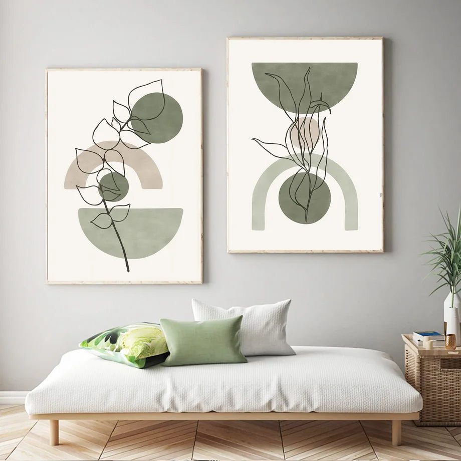 Vintage Boho Leaf Canvas Wall Art | Nordic Abstract Print