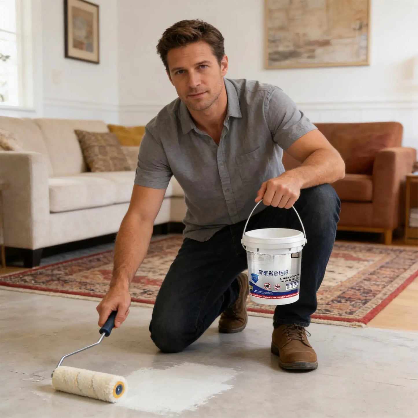 Epoxy Sand Floor Paint Quick Drying High-Gloss Self-Leveling Concrete Coating for Indoor Garage Shower Room Home Building Peaceful Pleasures Health and Wellness