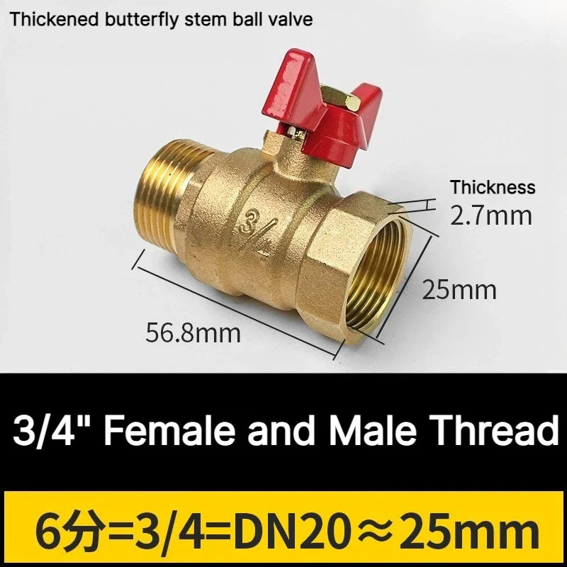 Brass Butterfly Handle Ball Valve 1/4"–3/4" Female Thread Shut-Off