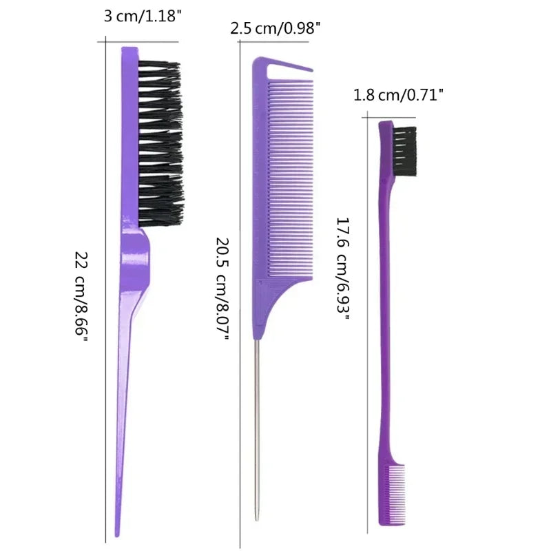 3Pcs Slick Back Hair Brush Set Bristle Hair Brush Brush Teasing Comb for Women Baby Kids Black Hair Peaceful Pleasures Health and Wellness