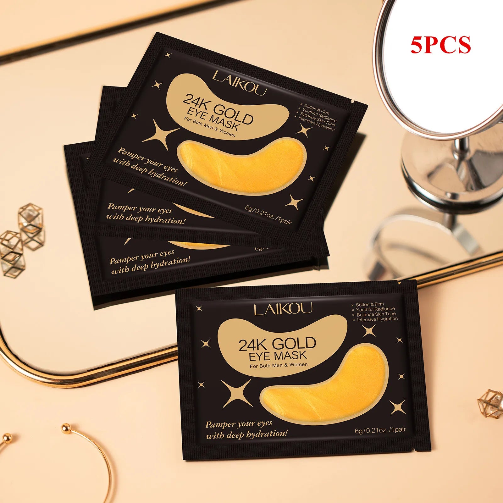 Laikou Sakura 24K Gold Eye Mask 5 Pairs – Anti-Dark Circle Patches Under Eye Patches Peaceful Pleasures Health and Wellness