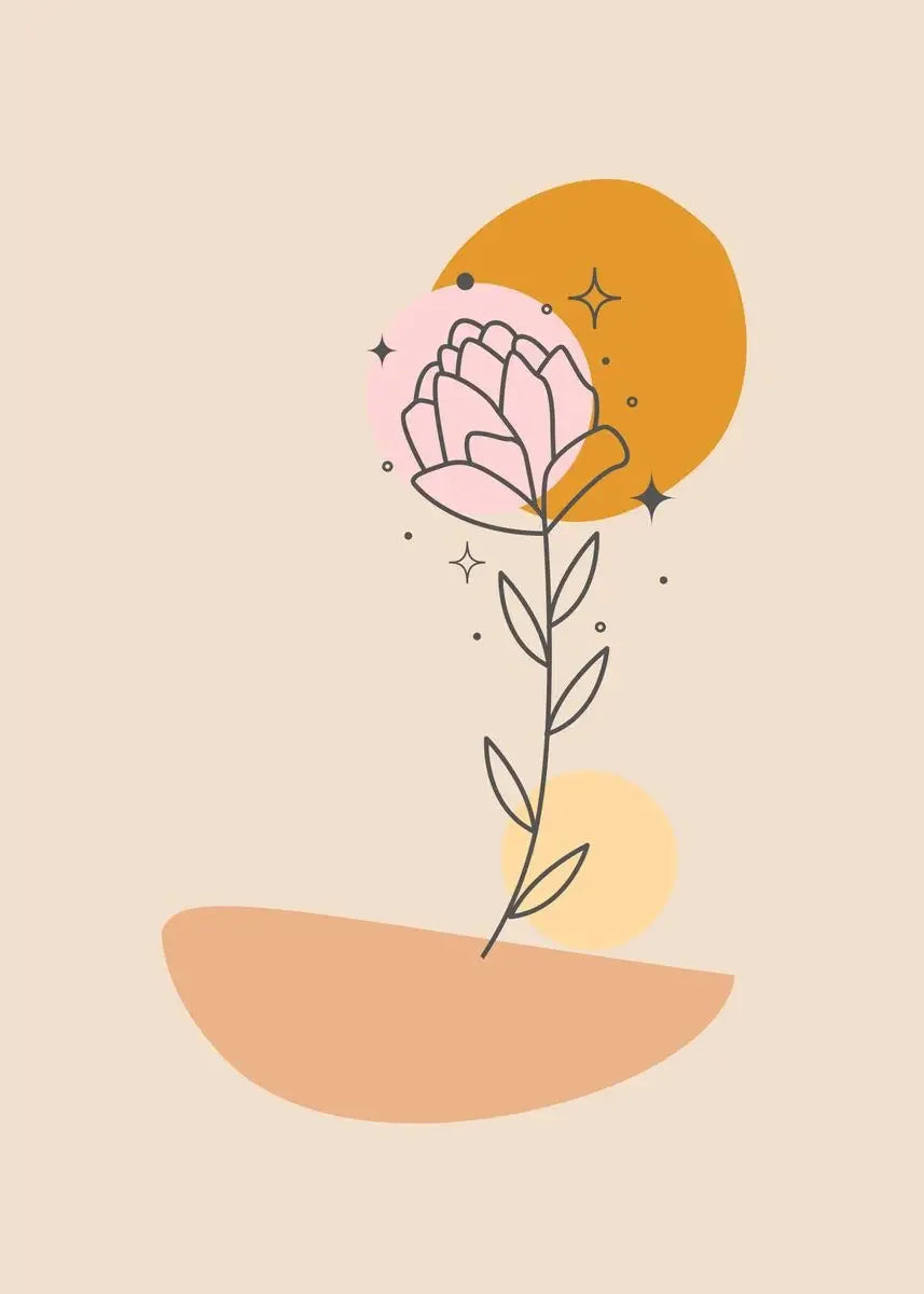 Modern Minimalist Flowers & Grass Canvas Wall Art | Unframed Print