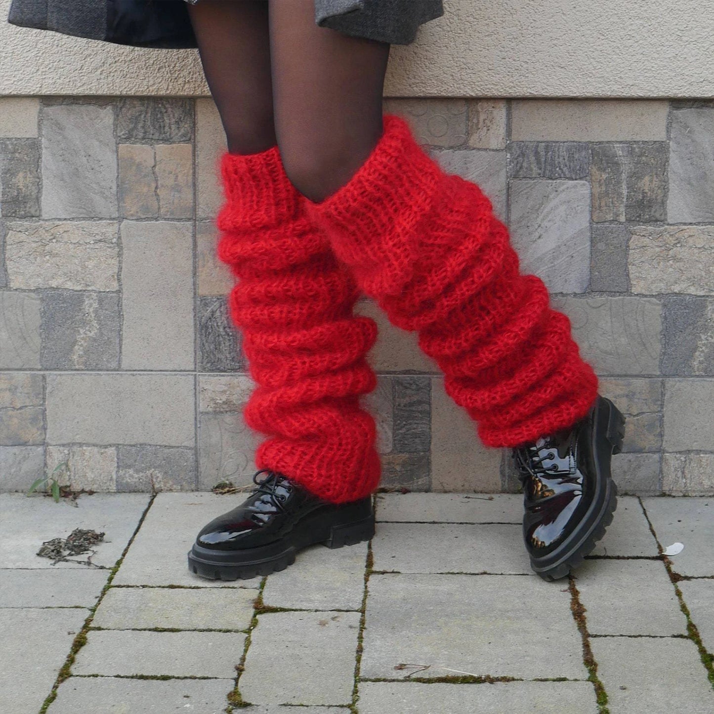 Women's Mohair Knit Leg Warmers – Open Toe, Cozy & Stretchy