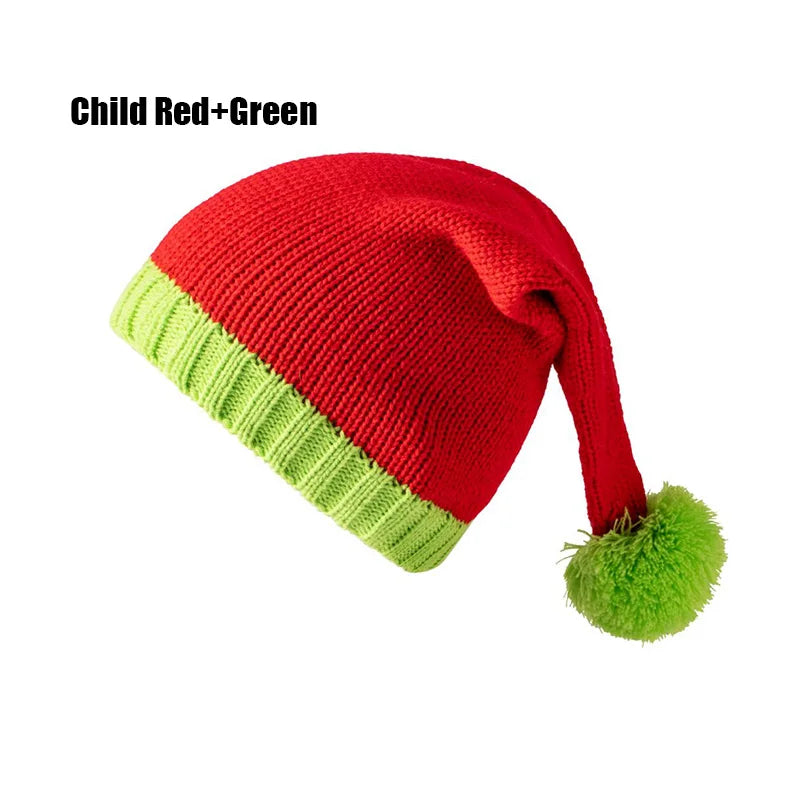 New Christmas Knitted Hat for Adults and Children,Warm Crochet Hat for Santa Claus,Merry Christmas and Happy New Year Peaceful Pleasures Health and Wellness Child Red Green 36x22cm