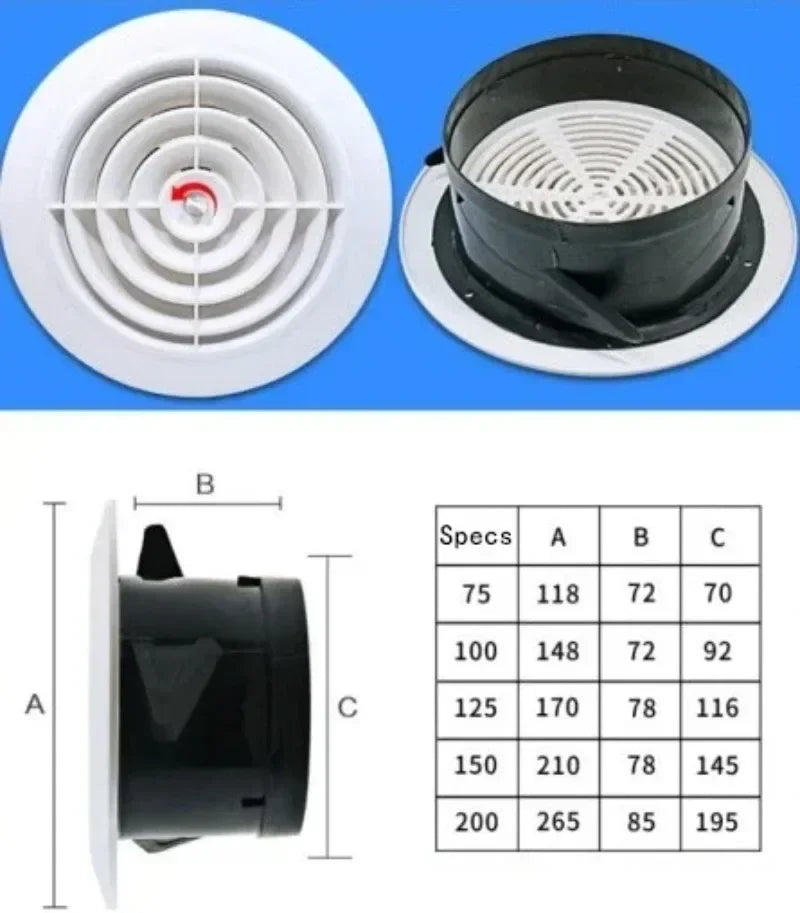 Round Adjustable Air Vent Grille Cover 75mm–150mm | ABS